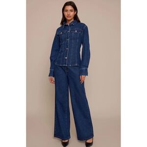 PrettyLittleThing Tall Dark Indigo High Waisted Wide Leg Jeans Size 4 34 Inseam